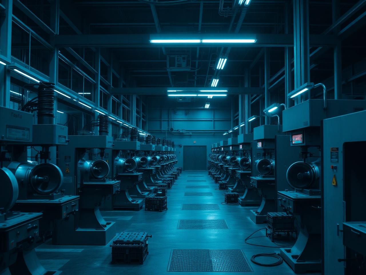 Precision tool room with rows of grinding and milling machines